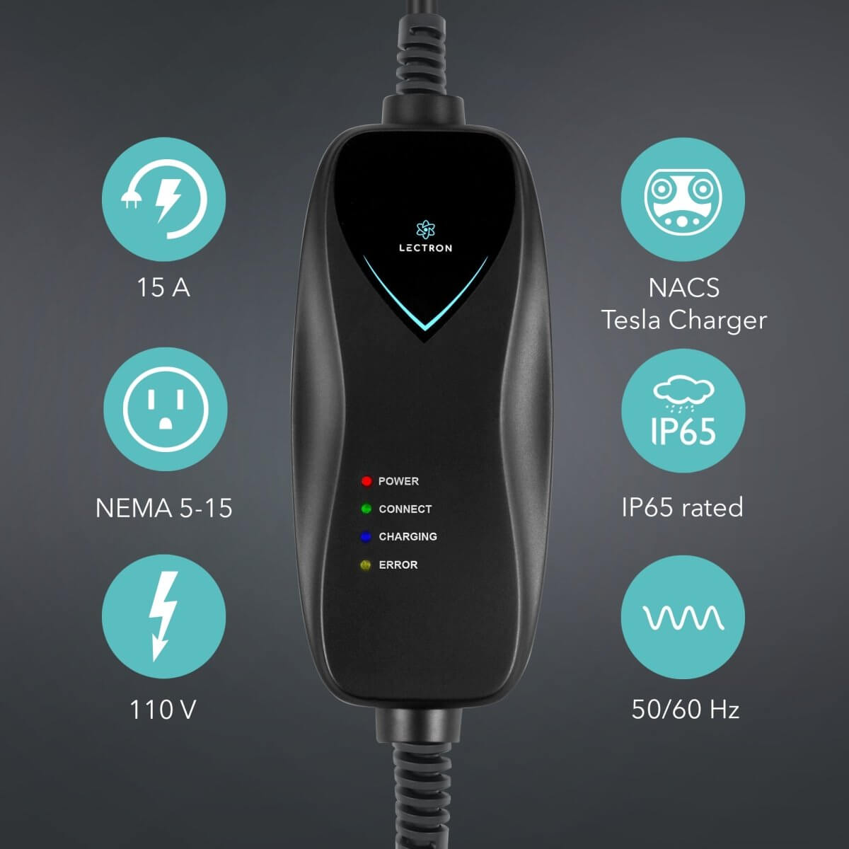 Lectron Portable Level 1 Tesla EV Charger | 110V | 15 Amp | NEMA 5-15