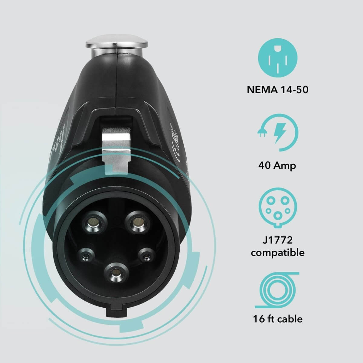 Lectron Portable Level 2 J1772 EV Charger | 240V | 40 Amp | NEMA 14-50 | 16 ft Cord